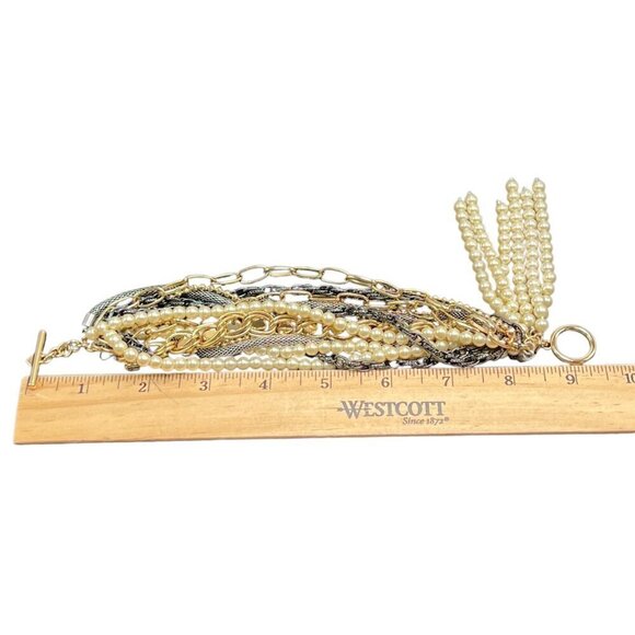 Banana Republic Multi Layered Pearl Crystal Bracelet With Mixed Chain Design - Picture 12 of 12